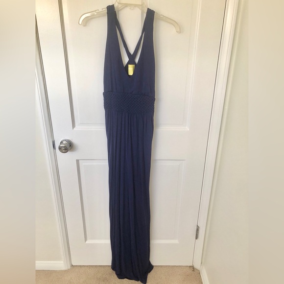 Maeve by Anthropologie Navy Yuma Maxi Sleeveless Dress braided waistband size 8 - Picture 4 of 11